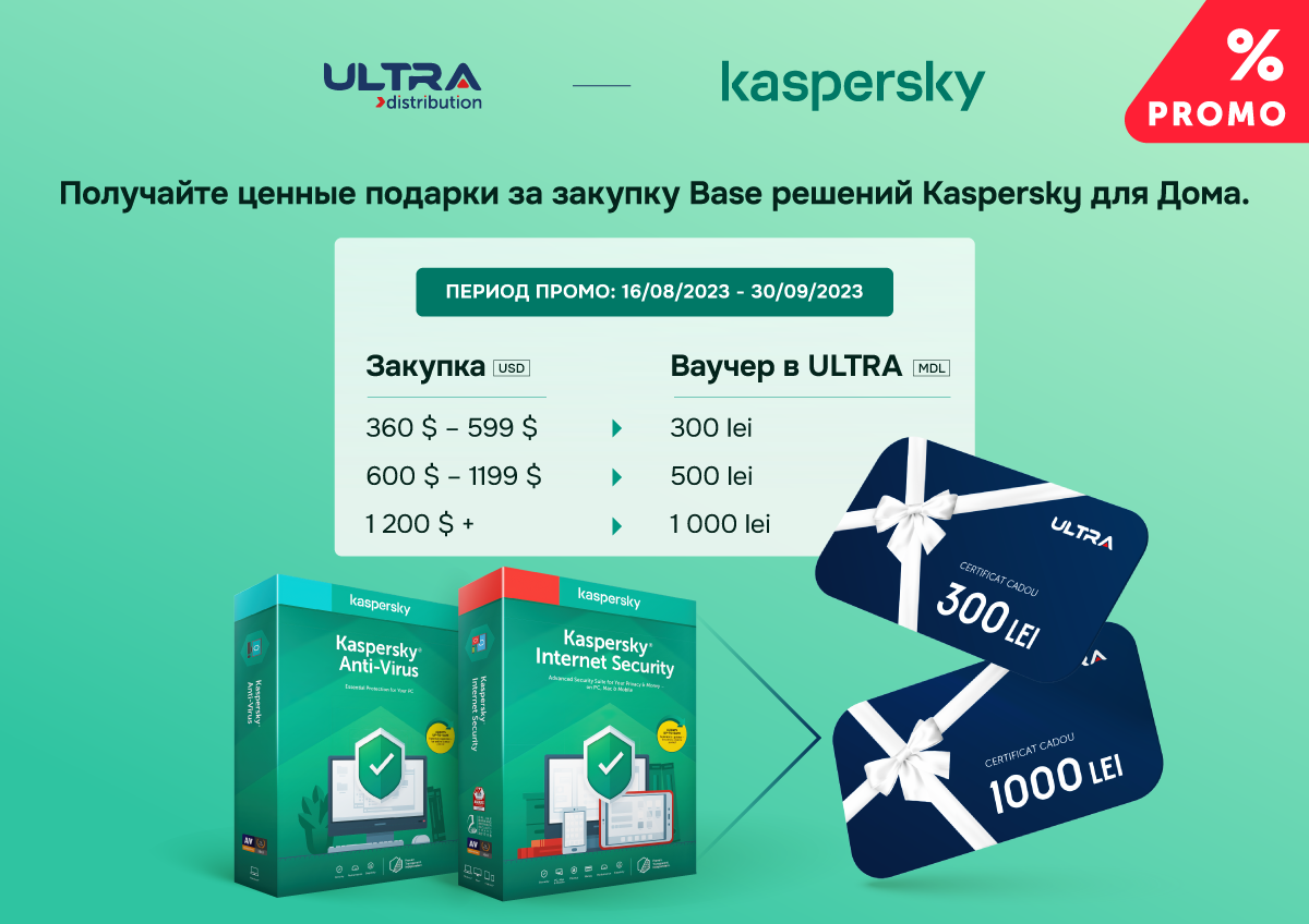 Ценные подарки за закупку Base решений Kaspersky для Дома